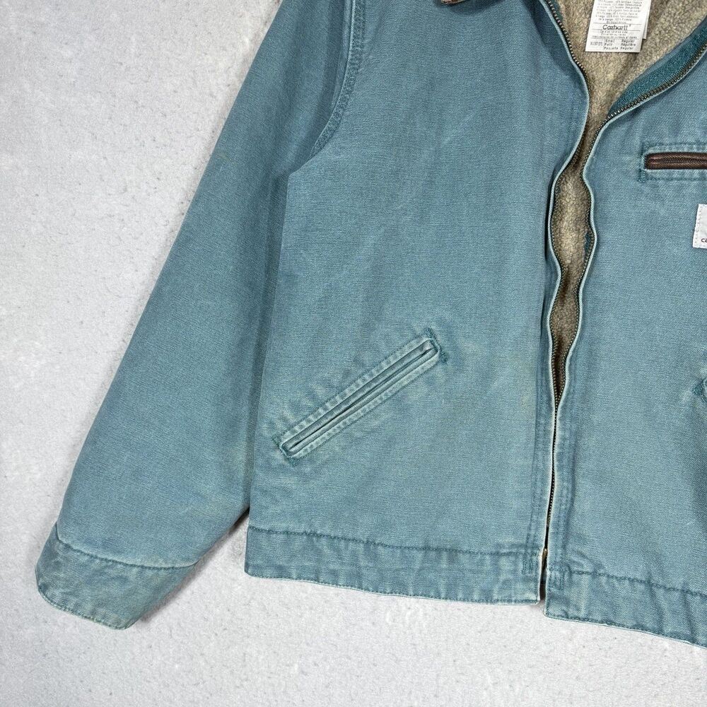 Vintage Carhartt Detroit WJ097 DTL Teal Full Zip Sherpa Jacket Women’s Sz Small - Picture 8 of 15